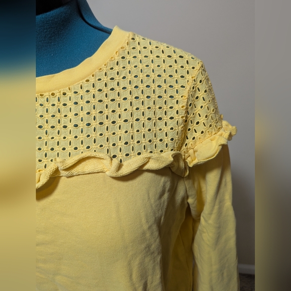 Crown & Ivy- Yellow Eyelet Ruffle Sweatshirt - Picture 3 of 4